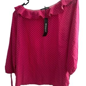Allegra  K  Women's Fuchsia Polka Dot Blouse